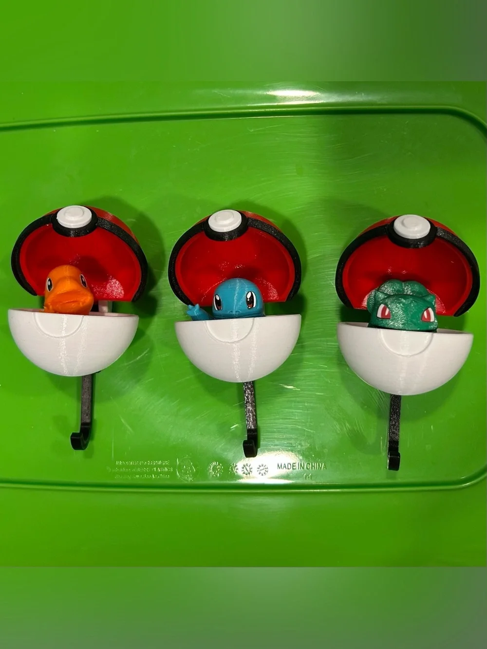 Pop-Out Pokemon Pokeball Wall Hooks with Figures Bulbasaur Charmander Squirtle